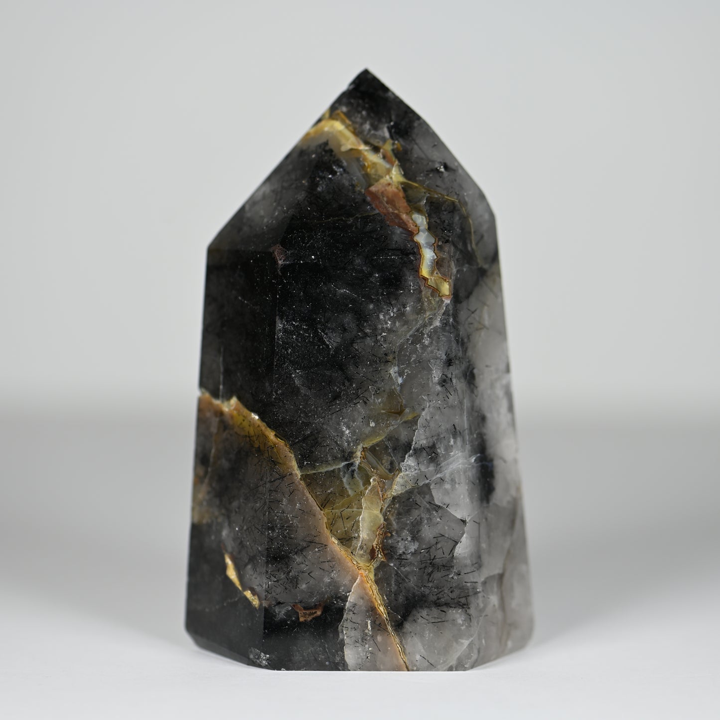 Spooky Mosaic Black Chalcedony Quartz Tower