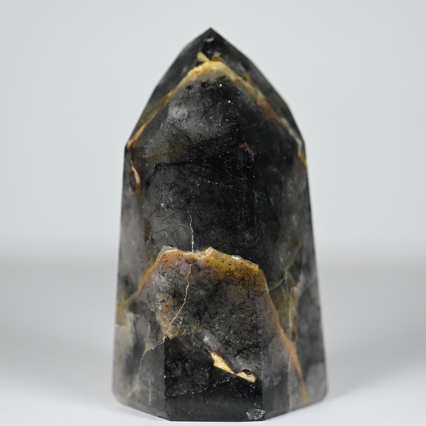Spooky Mosaic Black Chalcedony Quartz Tower