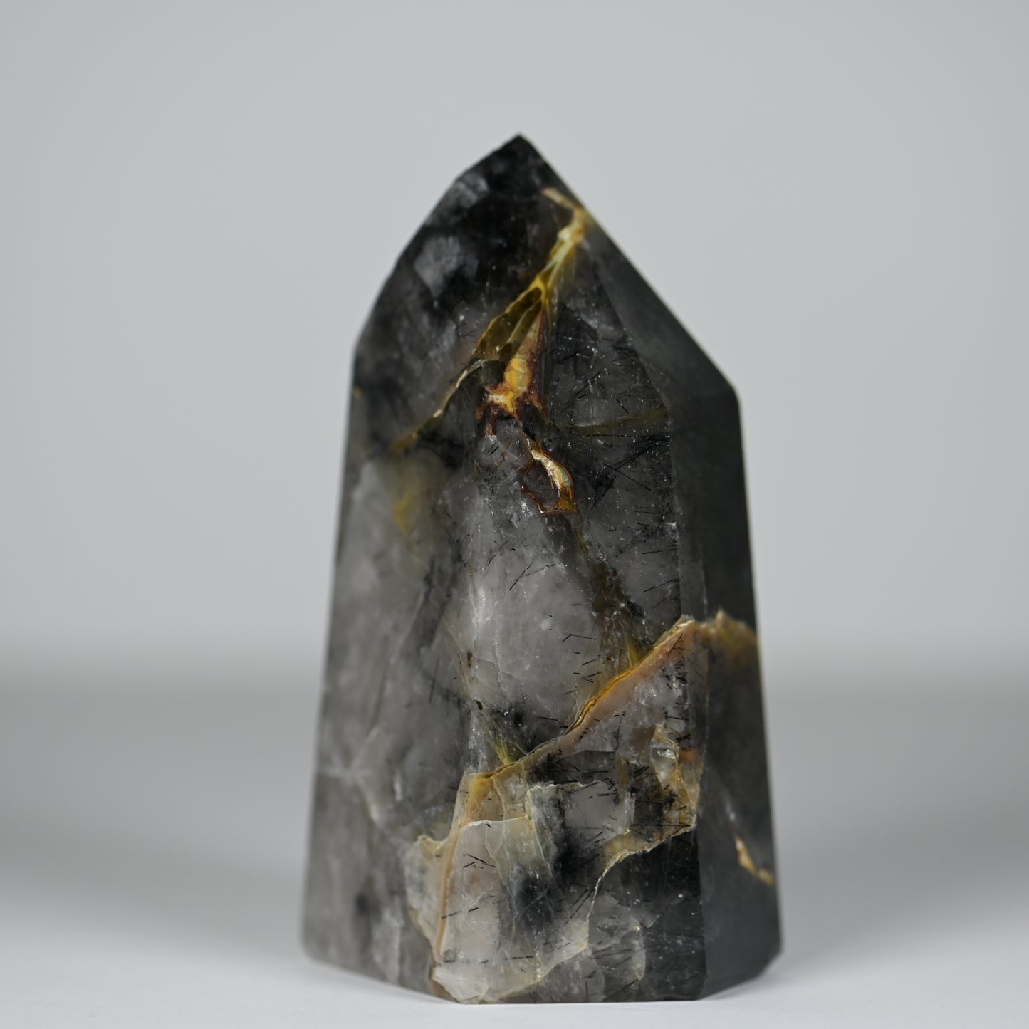 Spooky Mosaic Black Chalcedony Quartz Tower