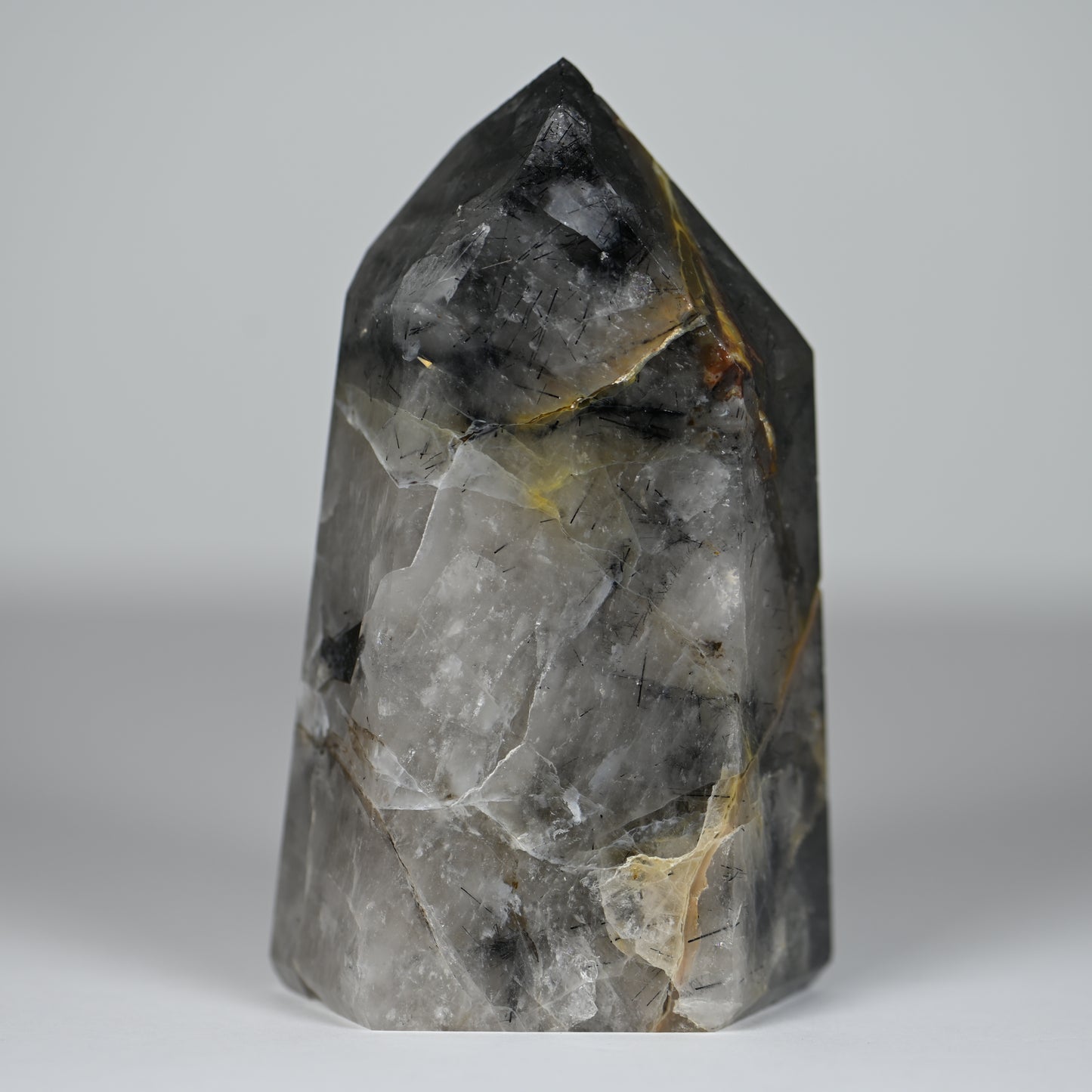 Spooky Mosaic Black Chalcedony Quartz Tower