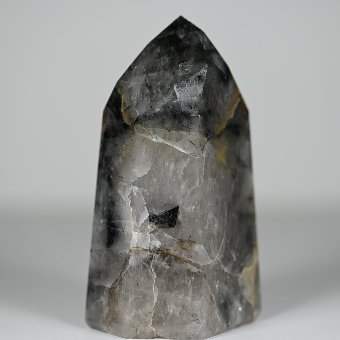 Spooky Mosaic Black Chalcedony Quartz Tower
