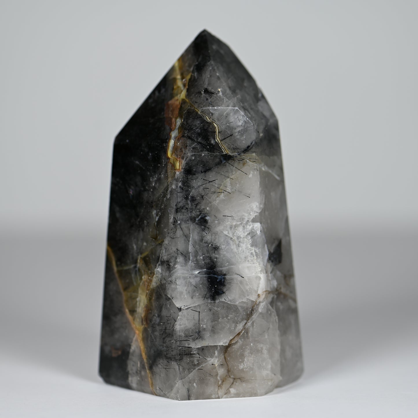 Spooky Mosaic Black Chalcedony Quartz Tower