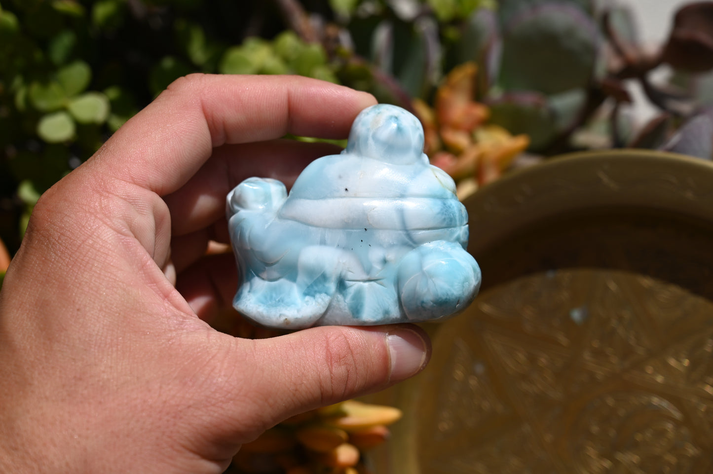 Meditative Larimar Buddha Carving