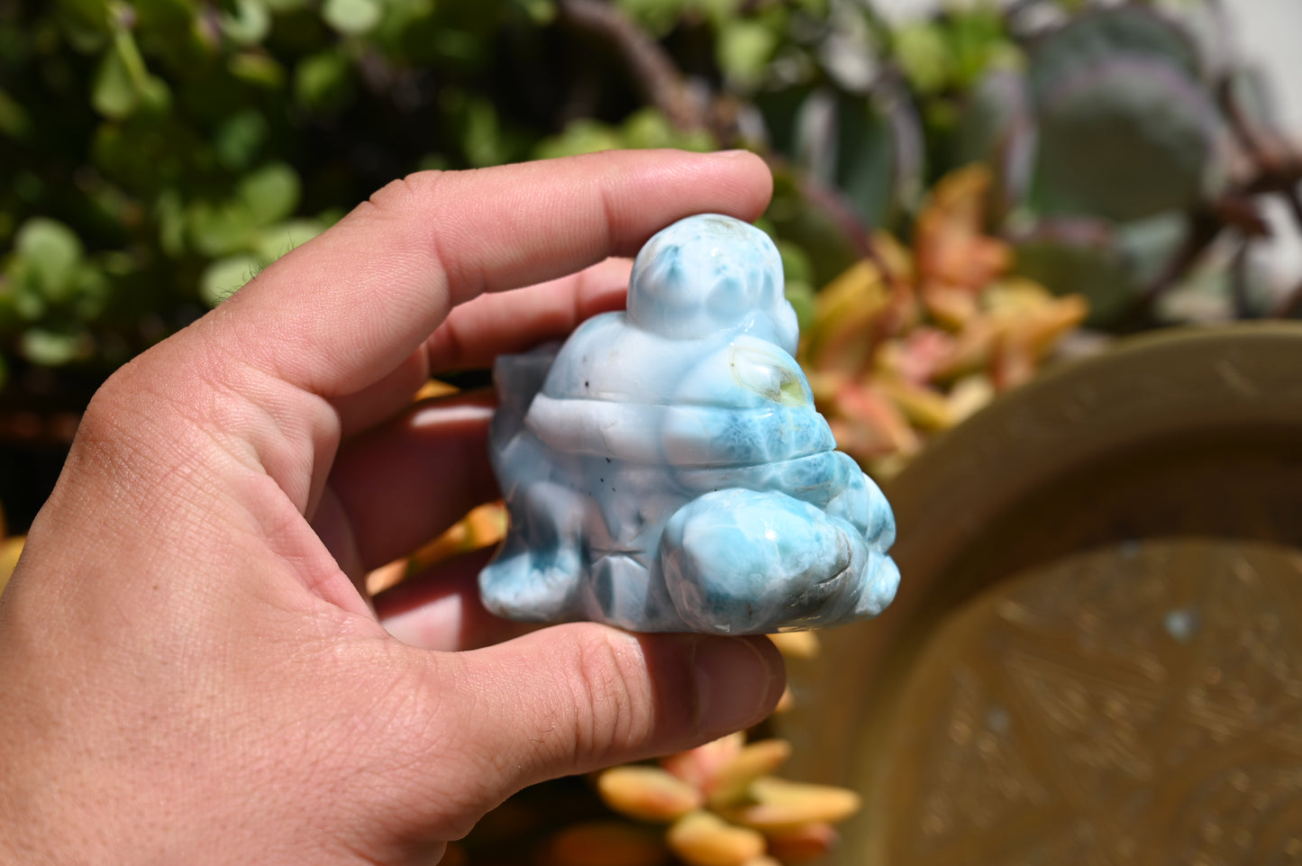 Meditative Larimar Buddha Carving