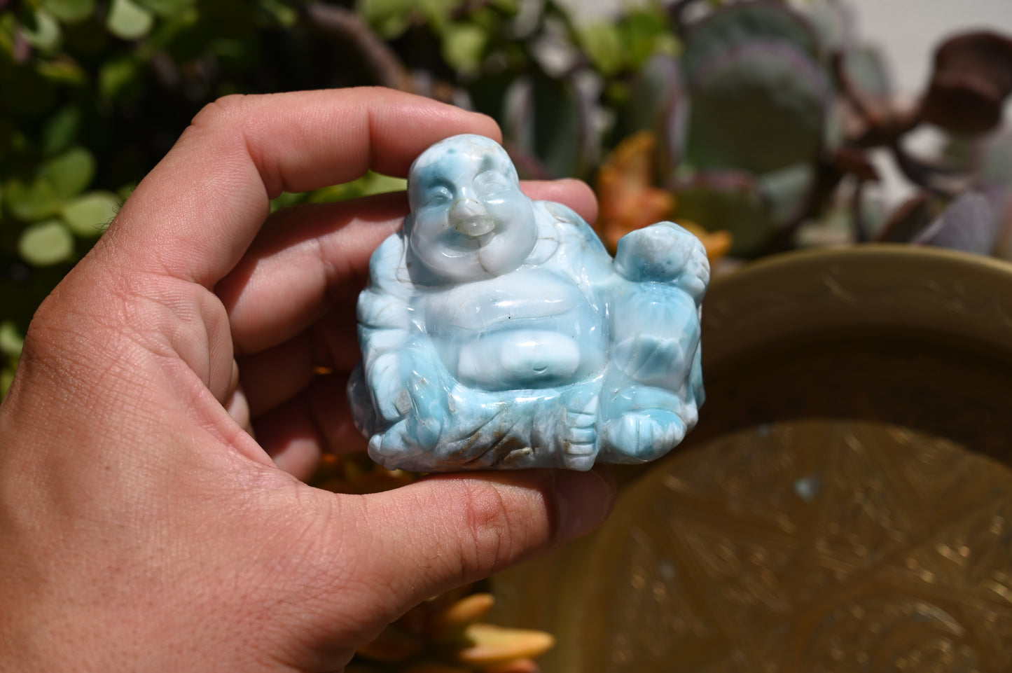 Meditative Larimar Buddha Carving