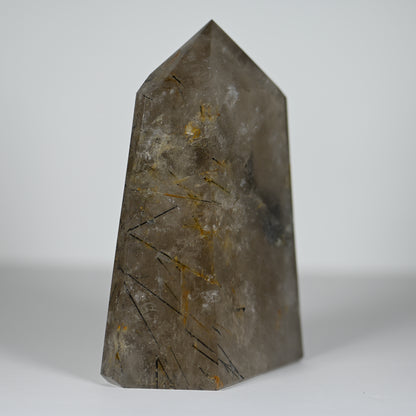 Black Tourmaline in Smoky Quartz Tower