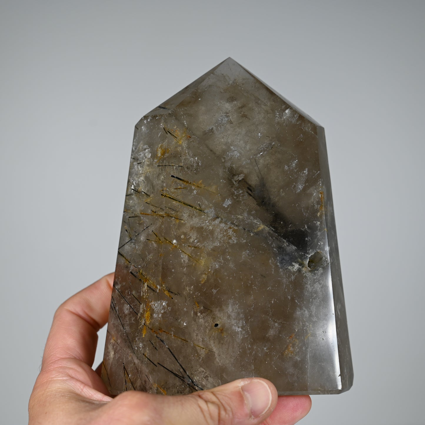 Black Tourmaline in Smoky Quartz Tower