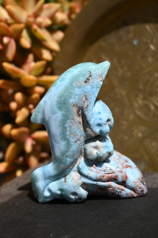 Calming Larimar Dolphin Carving