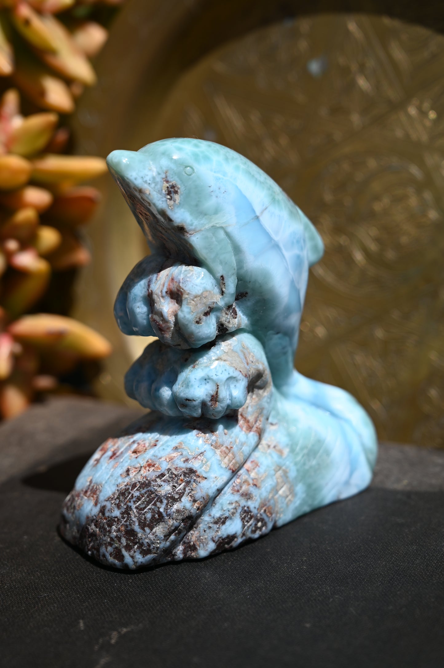 Calming Larimar Dolphin Carving