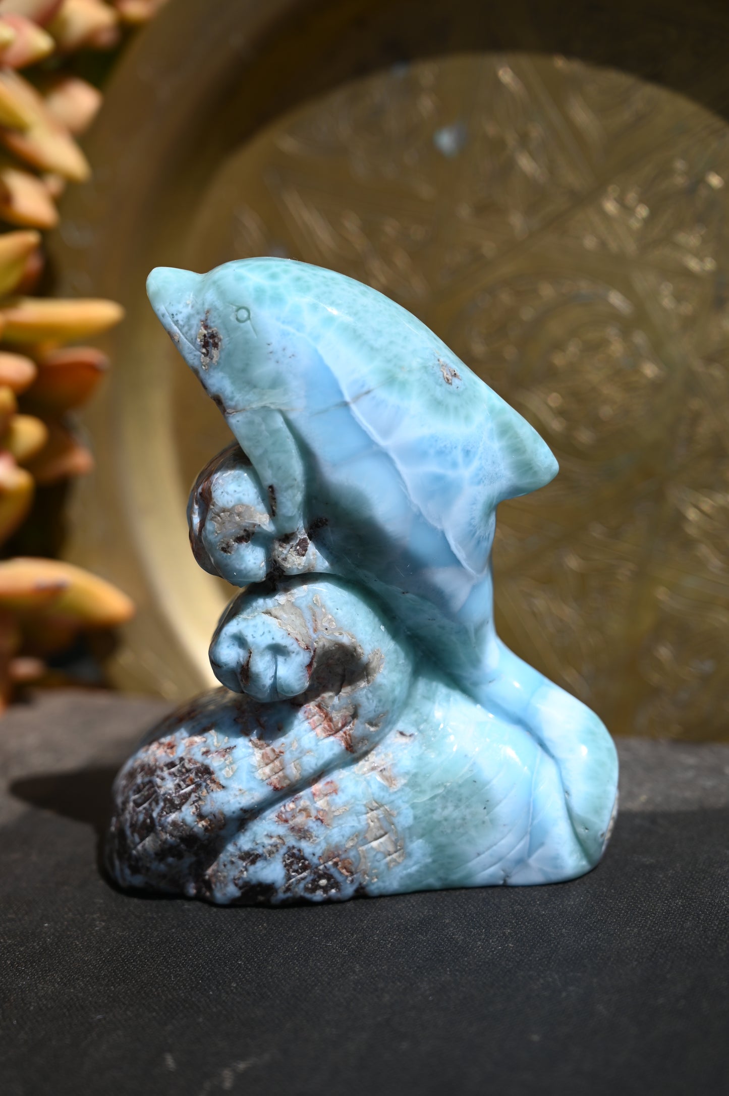 Calming Larimar Dolphin Carving