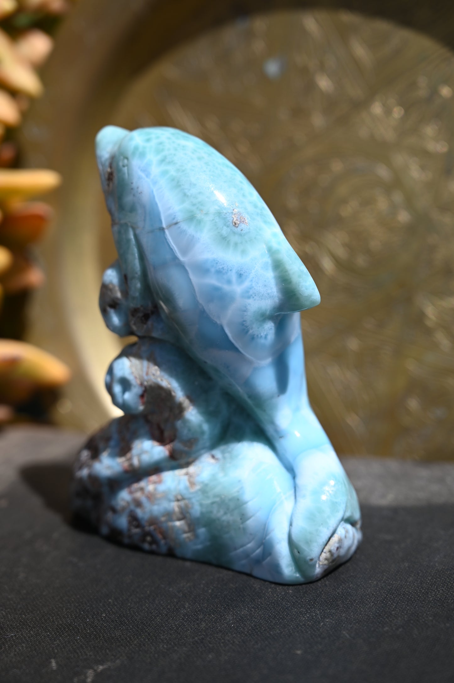 Calming Larimar Dolphin Carving