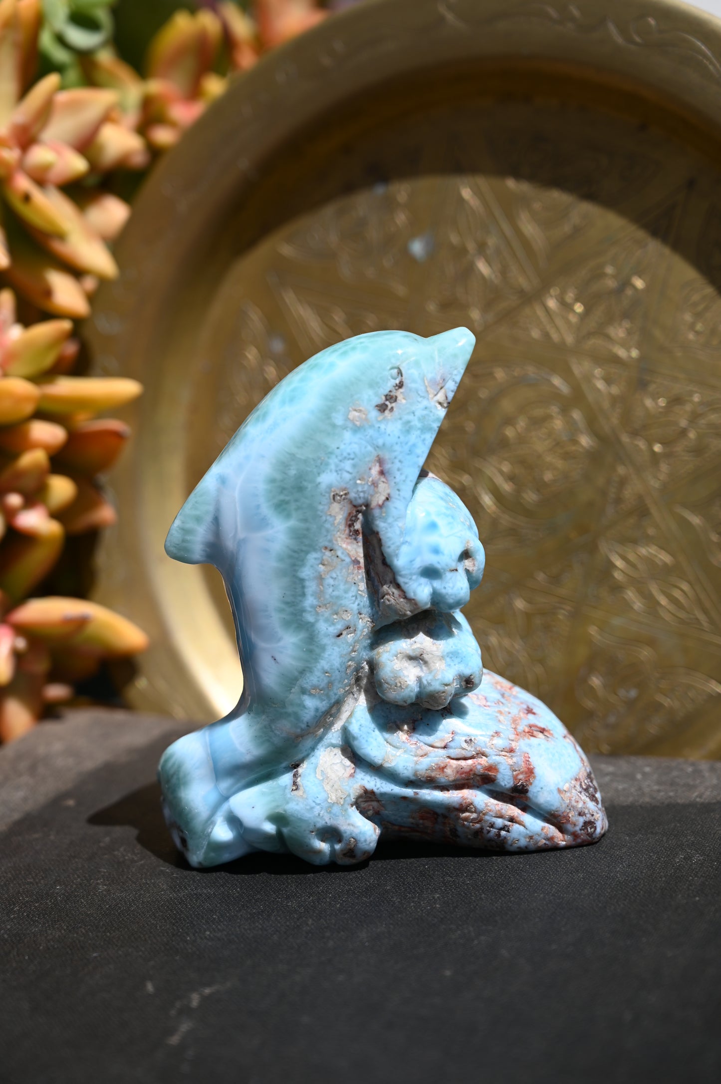Calming Larimar Dolphin Carving