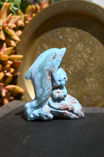 Calming Larimar Dolphin Carving