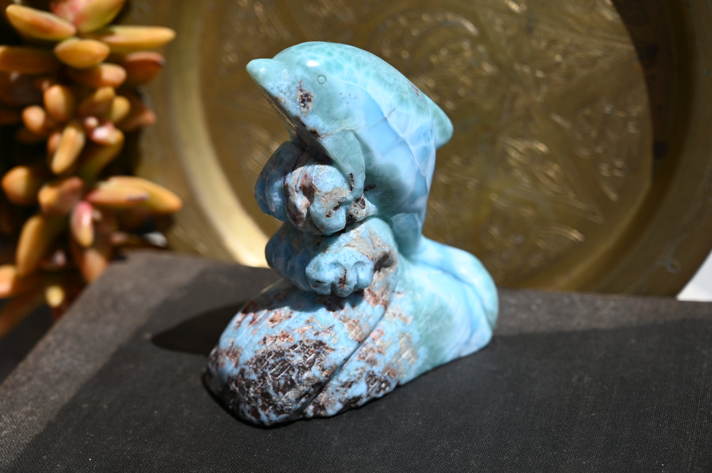 Calming Larimar Dolphin Carving