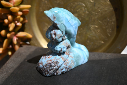 Calming Larimar Dolphin Carving