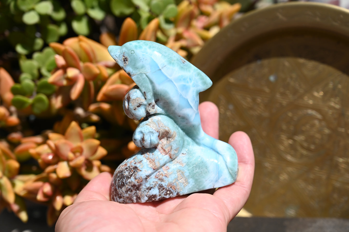 Calming Larimar Dolphin Carving