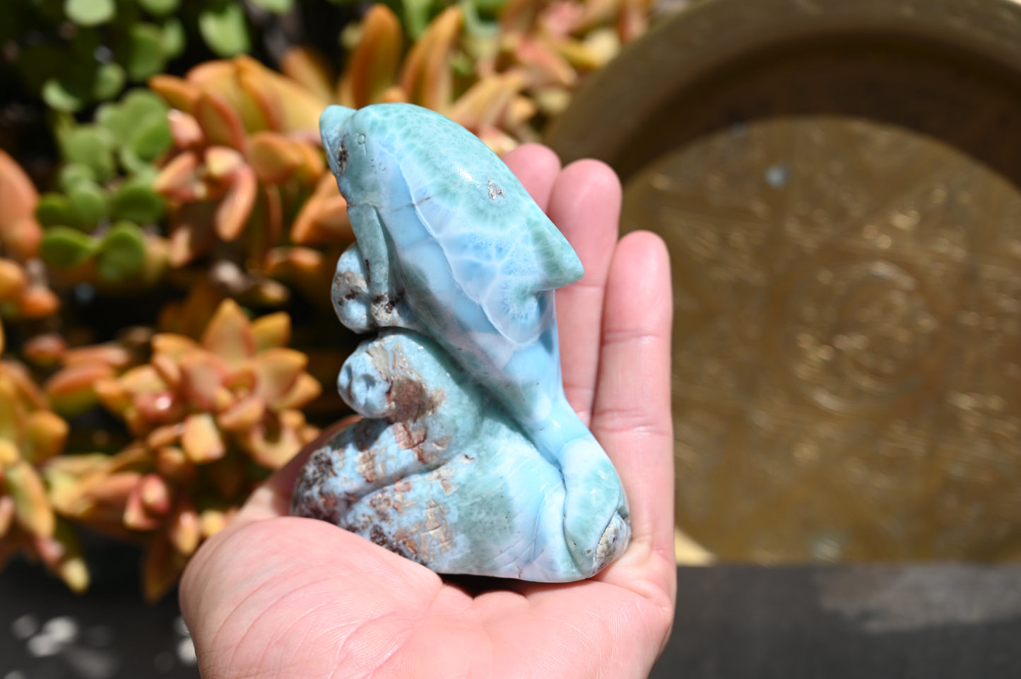 Calming Larimar Dolphin Carving