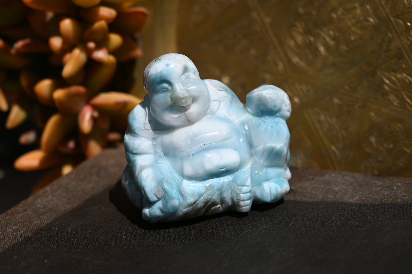 Meditative Larimar Buddha Carving
