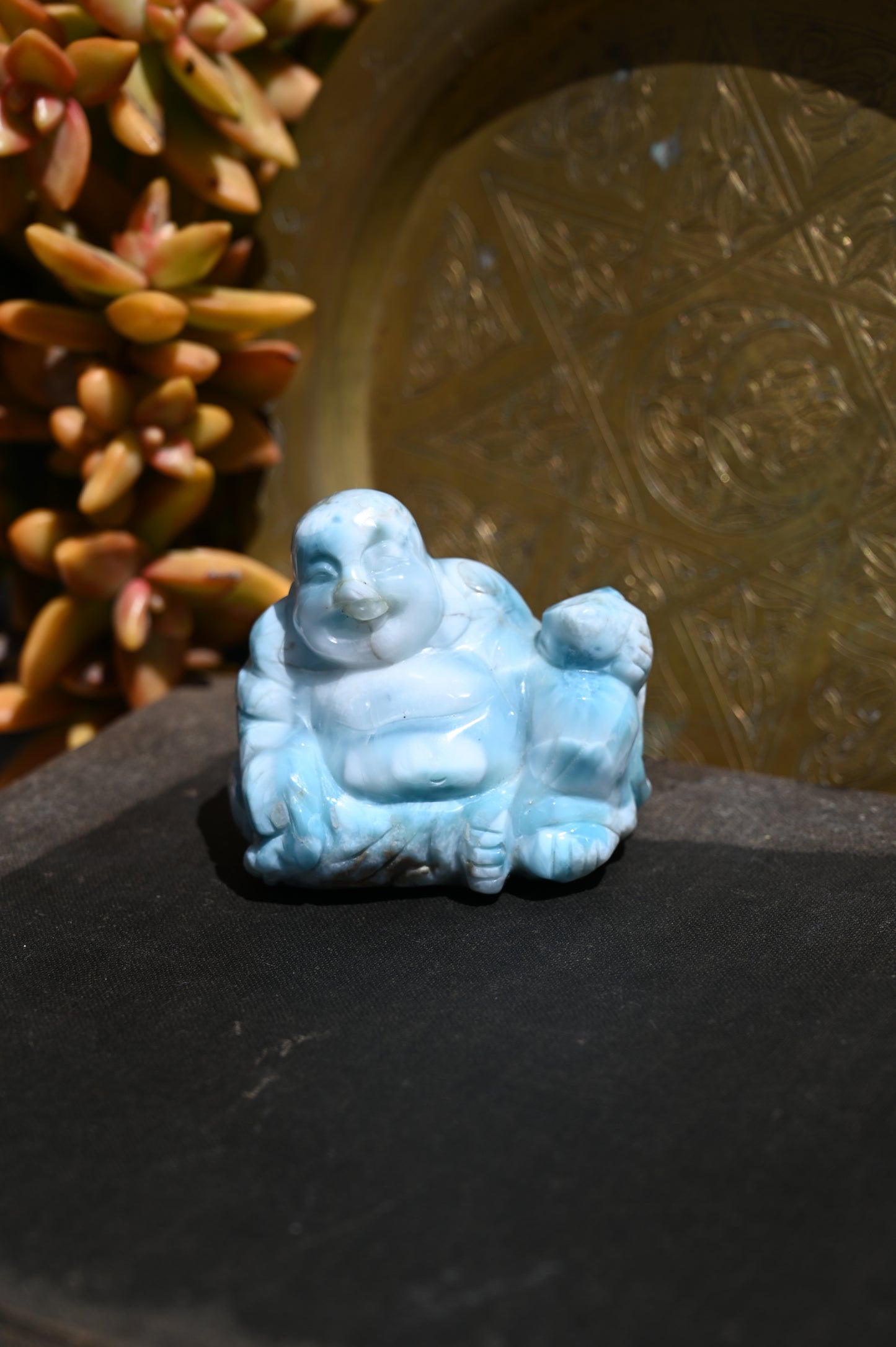 Meditative Larimar Buddha Carving